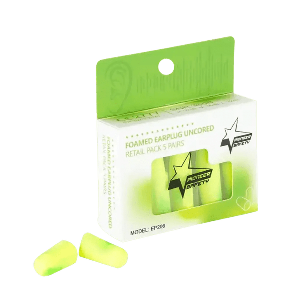 5pce 38db Green PU foam tapered uncorded earplugs