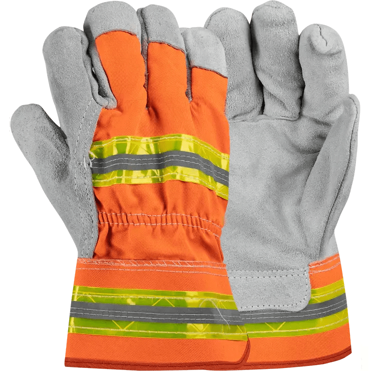 Reflective candy stripe 2.5'' cuff chrome leather gloves