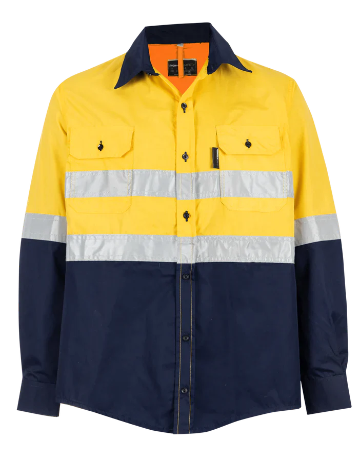 Reflective Hi-Vis Yellow + navy 2-tone long sleeve shirts