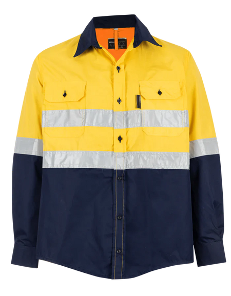 Reflective Hi-Vis Yellow + navy 2-tone long sleeve shirts