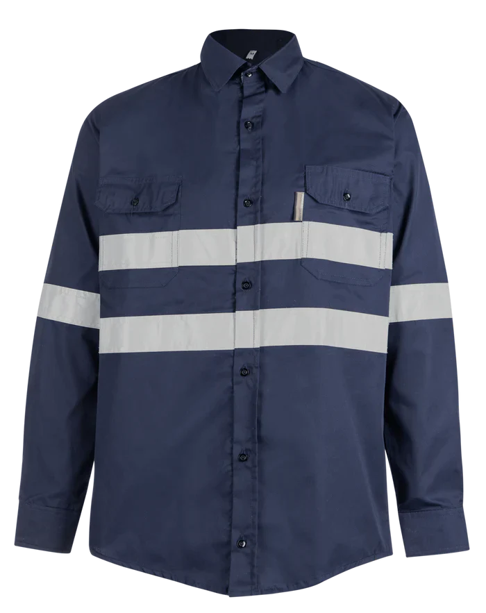 Reflective Hi-Vis Navy long sleeve cotton shirts
