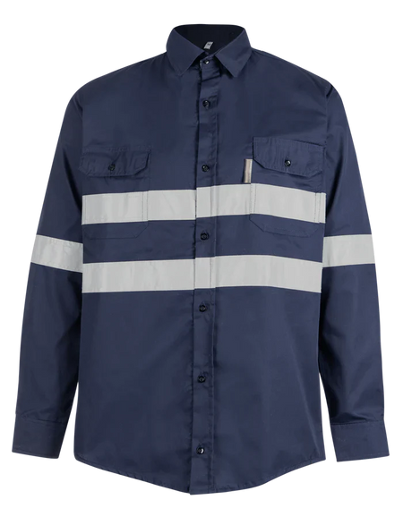 Reflective Hi-Vis Navy long sleeve cotton shirts