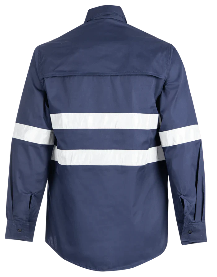 Reflective Hi-Vis Navy long sleeve cotton shirts