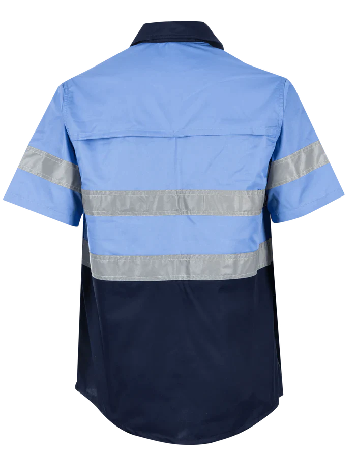 Reflective Hi-Vis Sky blue + navy 2-tone short sleeve cotton T-shirts