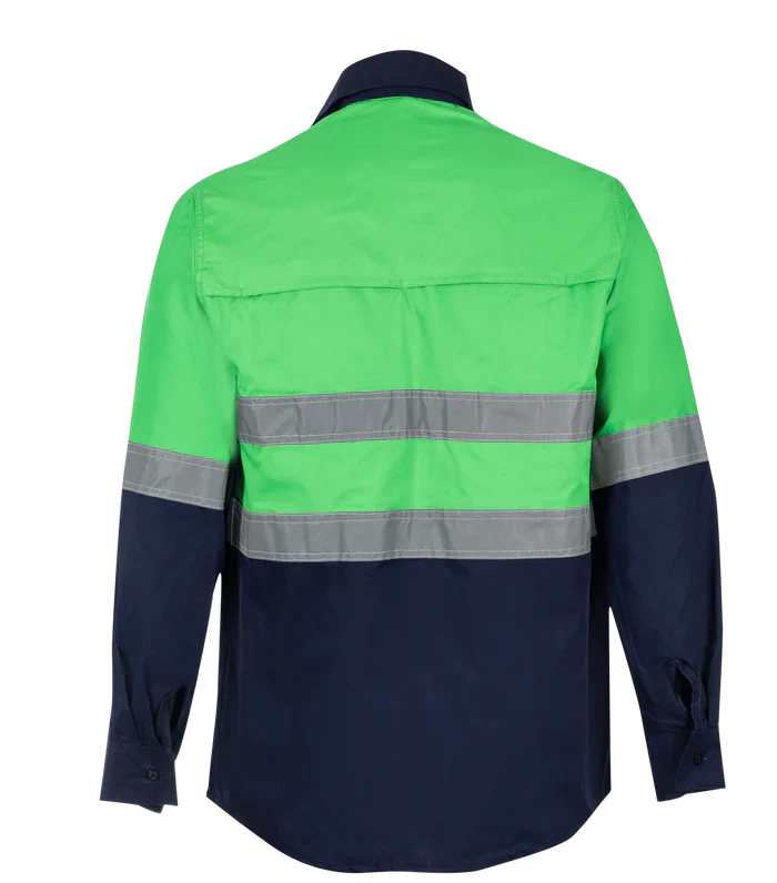 Reflective Hi-Vis Lime green + navy 2-tone long sleeve shirts