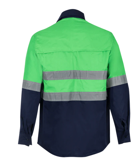 Reflective Hi-Vis Lime green + navy 2-tone long sleeve shirts
