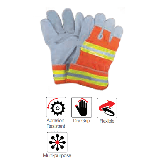 Reflective candy stripe 2.5'' cuff chrome leather gloves