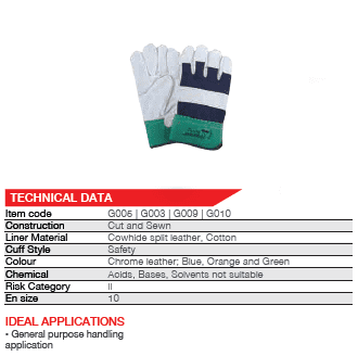 Denim candy stripe 2.5'' green cuff chrome leather gloves