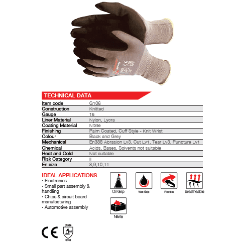 Flex Optima nitrile lycra nylon gloves Abrasion-Lv3