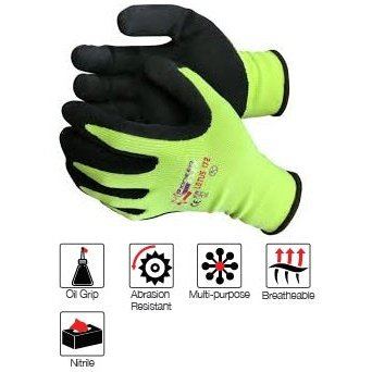 Flex Fluorescent lime Lotus sandy nitrile palm polyester gloves Abrasion-Lv4
