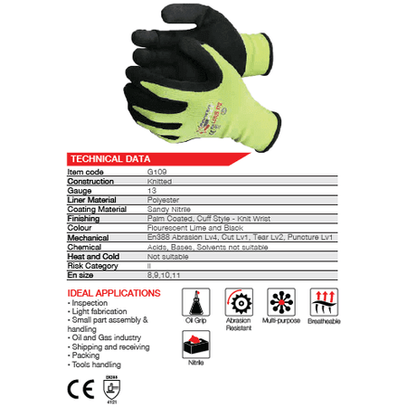 Flex Fluorescent lime Lotus sandy nitrile palm polyester gloves Abrasion-Lv4