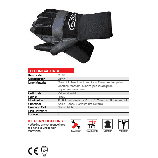 Maxmac Typhon leather vibration + cut resistant gloves Cut-Lv2