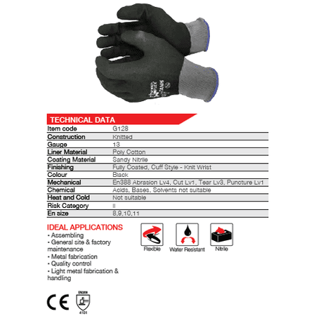 Flex Tank sandy nitrile Poly cotton gloves Abrasion-Lv4