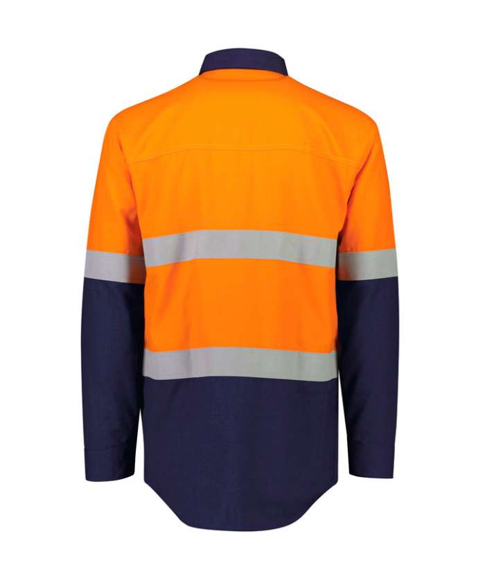 Reflective Hi-Vis Orange + navy 2-tone long sleeve cotton shirts