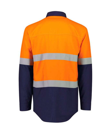Reflective Hi-Vis Orange + navy 2-tone long sleeve cotton shirts