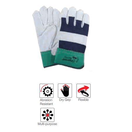 Denim candy stripe 2.5'' green cuff chrome leather gloves