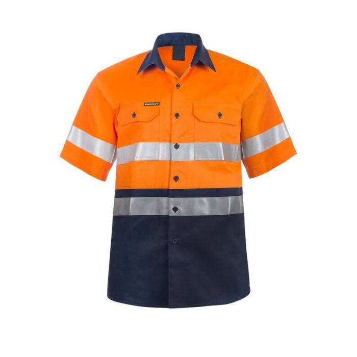 Reflective Hi-Vis Orange + navy 2-tone short sleeve cotton T-shirts