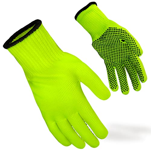 2.5'' Knit wrist cuff single sided Hi-Vis lime PVC polka dot cotton gloves