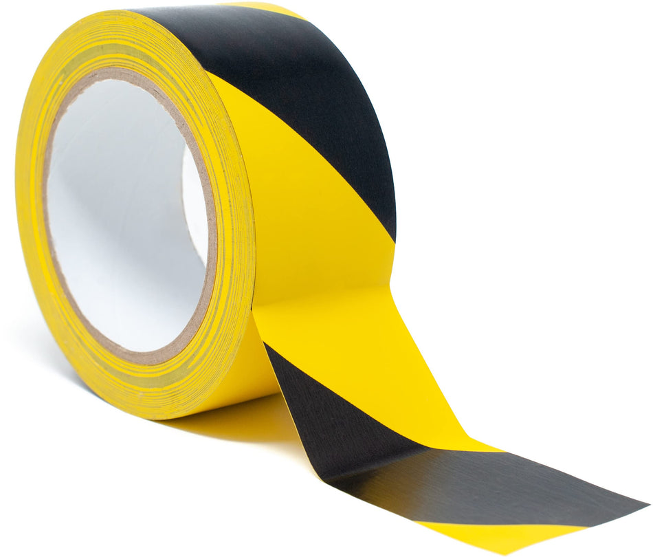 Yellow + black safety barrier tapes