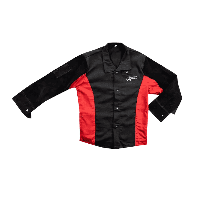 Flame retardant heavy-duty black & red welding jacket