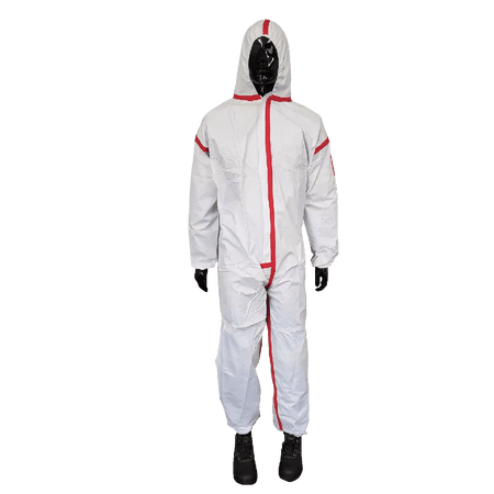 Disposable white 60GSM Type-4/5/6 zip + hood coverall