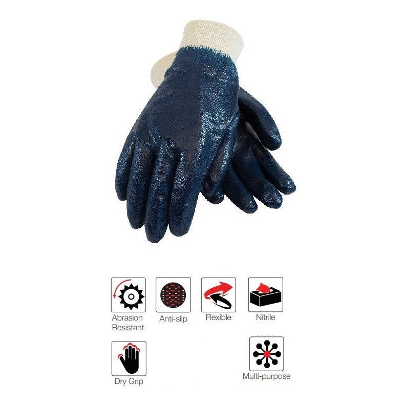 2.5'' Knit wrist cuff blue nitrile dipped gloves Abrasion-Lv4