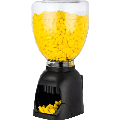 Large earplug dispenser with turn + release valve