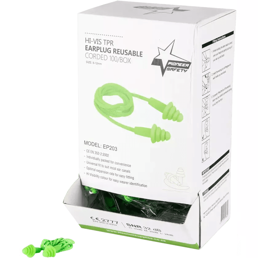32db Green Hi-vis smart fit reusable corded earplugs