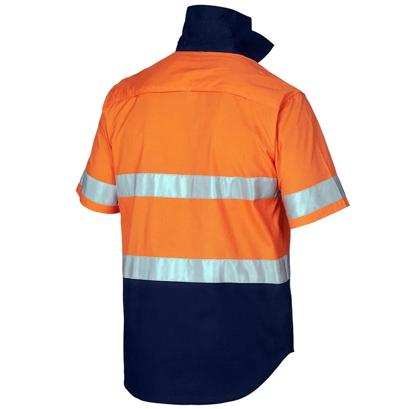 Reflective Hi-Vis Orange + navy 2-tone short sleeve cotton T-shirts