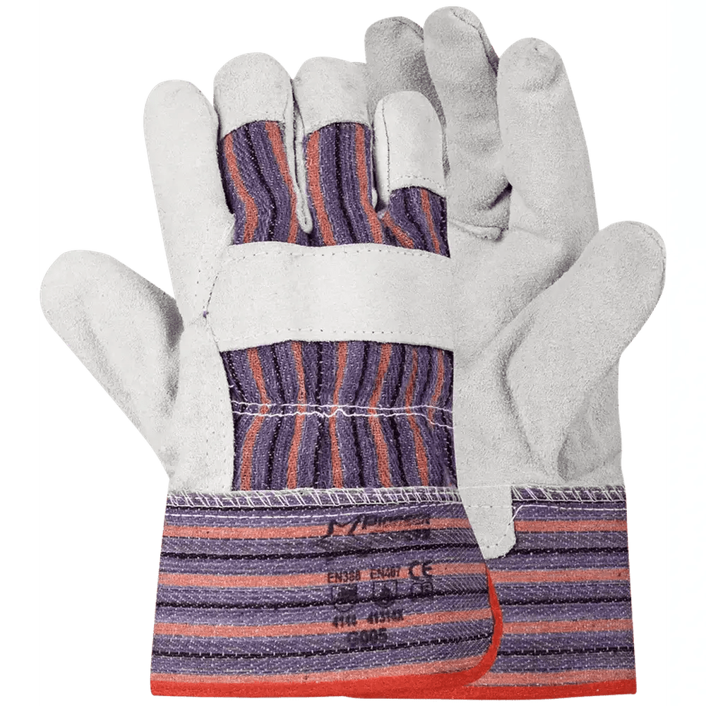 Candy stripe 2.5'' cuff chrome leather cotton back gloves