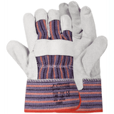 Candy stripe 2.5'' cuff chrome leather cotton back gloves