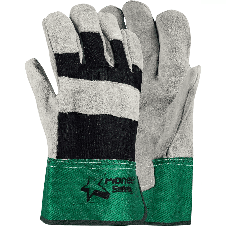 Denim candy stripe 2.5'' green cuff chrome leather gloves