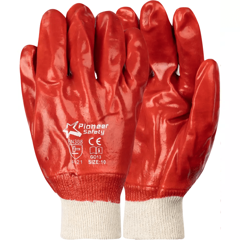 2.5'' Knit wrist cuff red PVC gloves Abrasion-Lv4