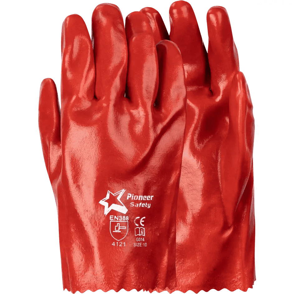 11'' Open cuff red PVC gloves Abrasion-Lv4