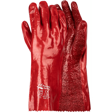 14'' Open cuff red rough terry palm PVC gloves Abrasion-Lv4