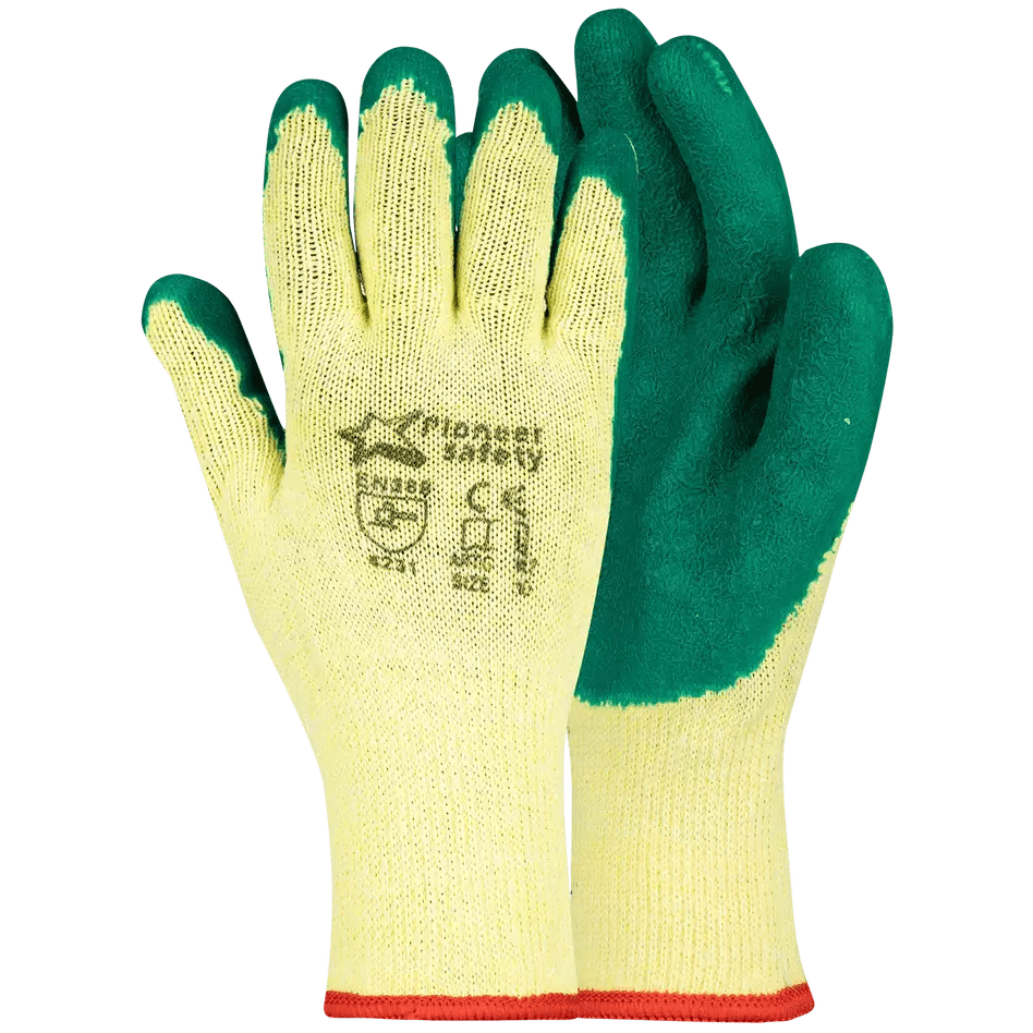 2.5'' Knit wrist cuff latex palm ultra grip green polyester gloves