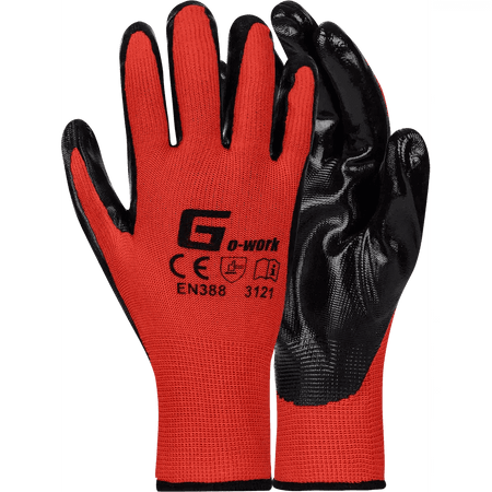 2.5'' Knit wrist cuff red nitrile palm polyester gloves