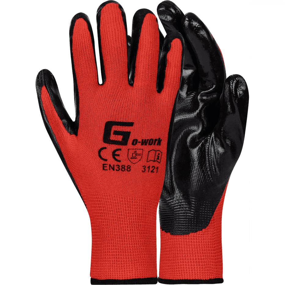 2.5'' Knit wrist cuff red nitrile palm polyester gloves