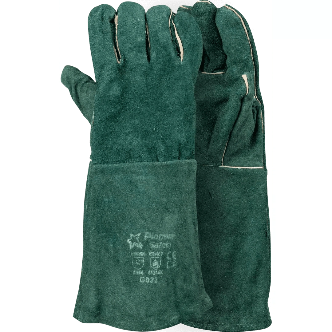 8'' Green lined leather welding gloves Abrasion-Lv4