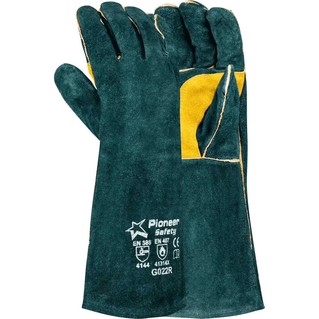 Premium 8'' Cuff reinforced green lined leather welding gloves Burn-Lv4