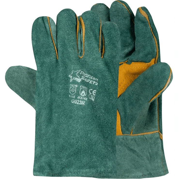 Premium 2.5'' Cuff reinforced green lined leather welding gloves Burn-Lv4