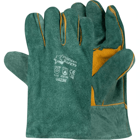 Premium 2.5'' Cuff reinforced green lined leather welding gloves Burn-Lv4