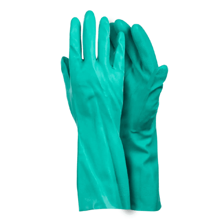 13'' Green cotton flock lined nitrile gloves Abrasion-Lv4