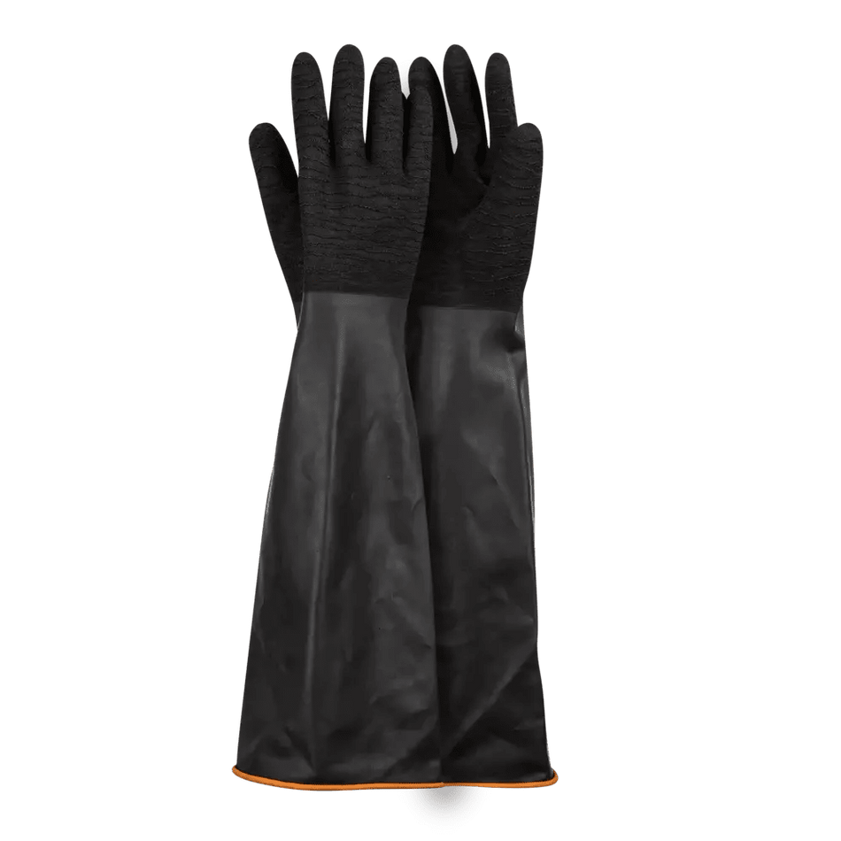 Chemical resistant 22'' cuff rough palm black rubber latex gloves