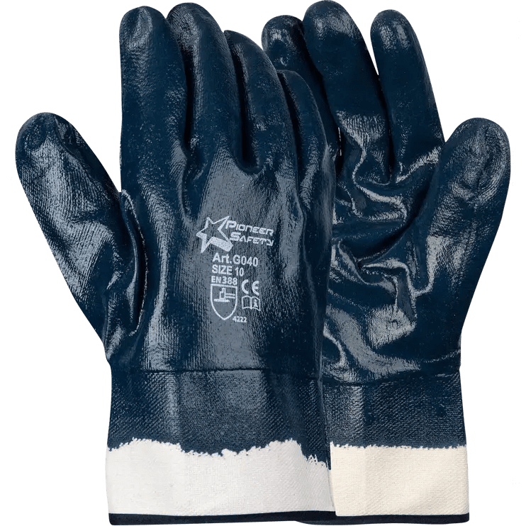 2.5'' Safety cuff blue nitrile dipped gloves Abrasion-Lv4