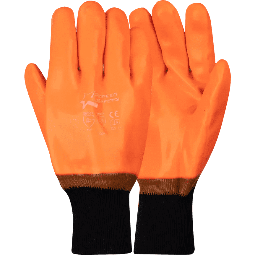 2.5'' Knit wrist orange PVC freezer gloves Abrasion-Lv4