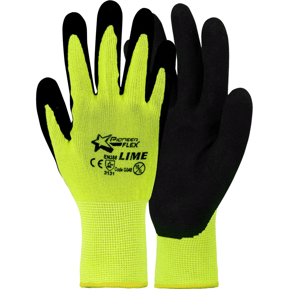 Flex Lime micro foam latex palm polyester gloves Abrasion-Lv4