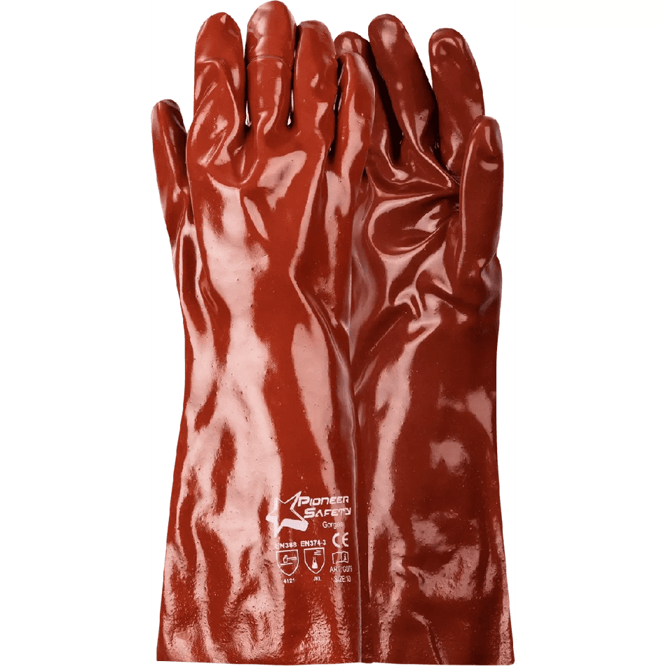 Heavy duty 16'' Open cuff brown PVC gloves Abrasion-Lv4