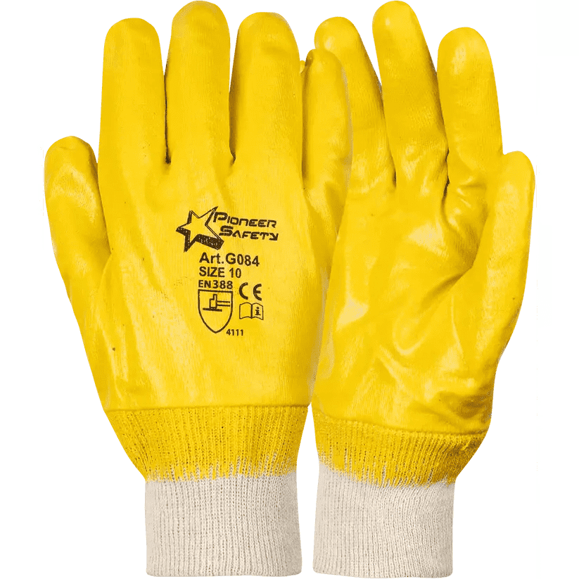 2.5'' Knit wrist cuff yellow nitrile dipped gloves Abrasion-Lv4