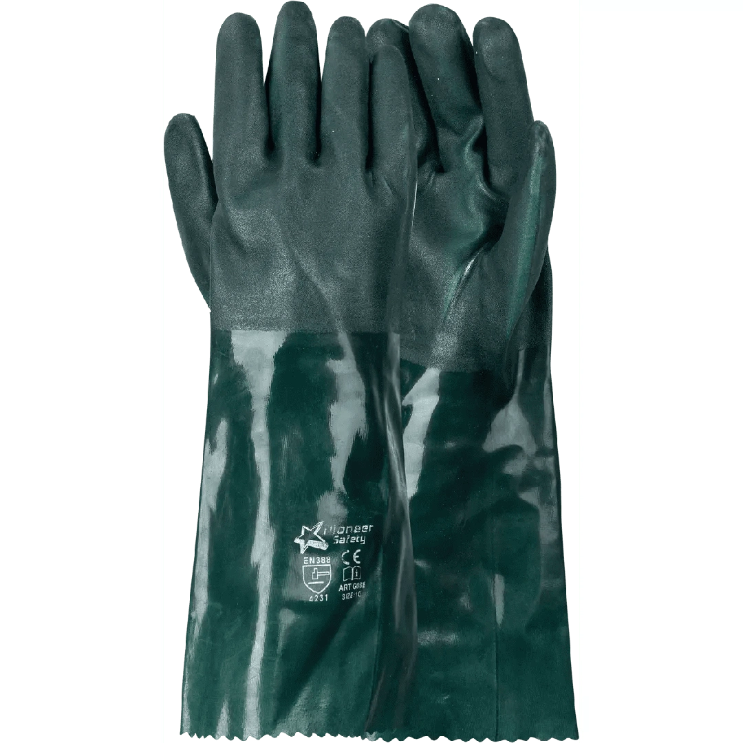 16'' Open cuff inner jersey liner double dipped green PVC gloves Abrasion-Lv4